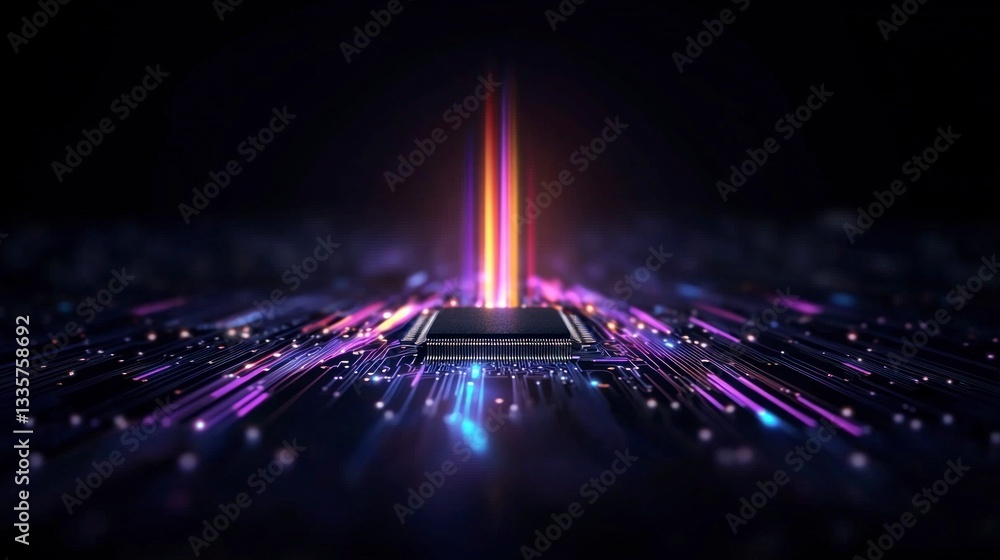 Poster futuristic ai chip generative technology innovation digital future data processing