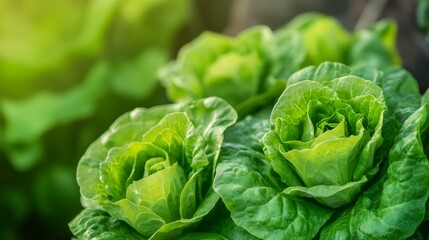 Obraz premium Fresh Butterhead Lettuce in Close-Up, Showcasing Nature's Vibrant Beauty and Delicate Texture 
