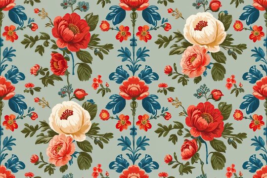 Chic Vintage Floral Decorative Wall Art with a Seamless Pattern
