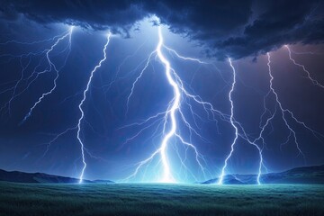 Vector Thunderstorm Illustration Featuring Glowing Lightning and Electric Visual Effects
