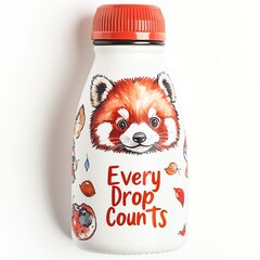 Cute red panda design on a bottle highlighting the importance of water conservation.