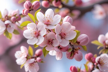 Obraz premium Delicate Soft Peach Blossom Closeup Image in Bright Spring Colors