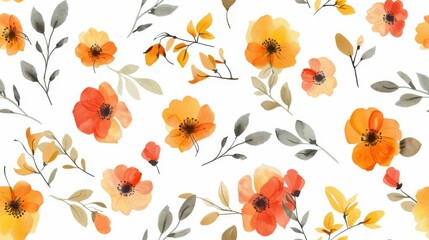 A seamless floral pattern with delicate flowers on a white background, creating a fresh and elegant botanical design.

