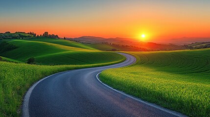 Sunset Road Trip Through Rolling Hills