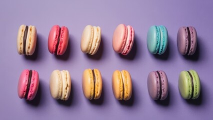  A delightful arrangement of colorful French macarons creates a vibrant feast for the eyes