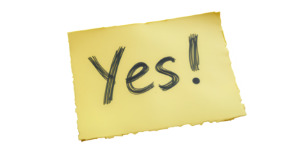 Yellow Card with Handwritten Yes 