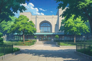 Obraz premium High-Quality Anime Image of a City Park Exterior with Aesthetic Background