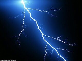 Blue Lightning Strike Night Sky