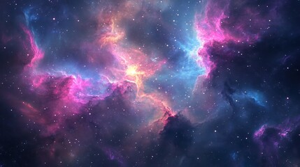 Fototapeta premium Dazzling celestial dreamscape with swirling cosmic nebulae in vivid pinks blues and purples glowing stars and floating sparkling dust