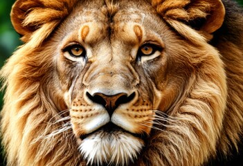 Fototapeta premium There is a close-up of the face of a lion with an indistinct background