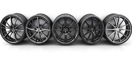 Fototapeta premium Five stylish alloy wheels with tires.
