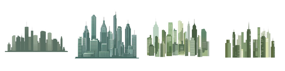 Fototapeta premium Cityscape silhouettes, urban skyline, night view isolated on white or transparent