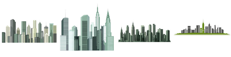 Cityscape at night, urban skyline isolated on white or transparent