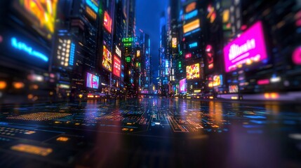 Futuristic Cityscape  Neon Lights  Holographic Ads  Cyberpunk Streets