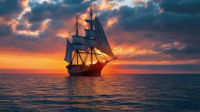 The pirate ship sailed boldly across the turbulent sea, its tattered black flag fluttering in the wind, while the crew prepared for adventure, ready to seek treasure and face any challenges that lay a