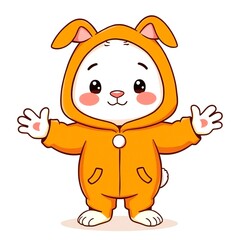 Fototapeta premium Adorable Cartoon Bunny in Orange Onesie Cute Animal Illustration