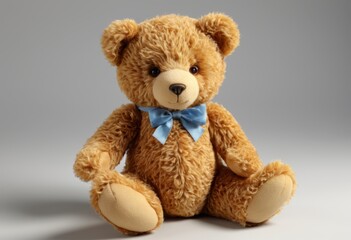 Obraz premium There is a brown teddy bear with a blue bow on it