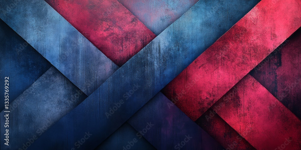 Poster abstract crisscrossing shapes create an interesting blue and red pattern