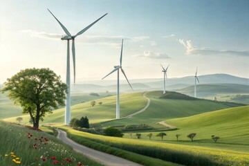Obraz premium Renewable Energy Wind Turbine Field 