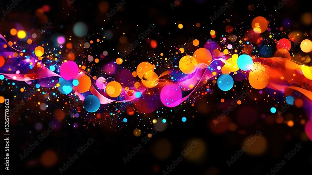 Poster colorful abstract design on black background. capturing energy and visual aesthetic with various sha