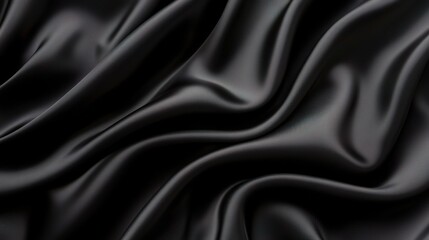 Fototapeta premium Black Satin Texture: A luxurious, smooth black satin fabric forms graceful curves and folds, capturing the essence of elegance and sophistication. 