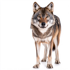 Fototapeta premium Captivating Portrait of a Majestic Wolf Standing Tall and Proud Against Plain Background Detailed Fur