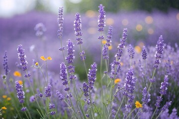 Naklejka premium Serene Lavender Floral Backdrop with Soft Focus and Delicate Wildflowers