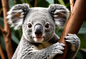 There's a koala bear sitting on a branch
