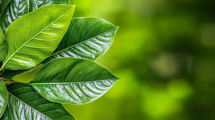 Obraz premium Lush Green Leaves Branch Vibrant Foliage Beauty Nature Growth Detailed Pattern Backdrop Fresh