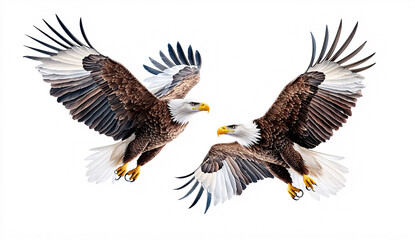Obraz premium Two Majestic Eagles Ascending Skyward Graceful Flight Symbolic Freedom and American Spirit