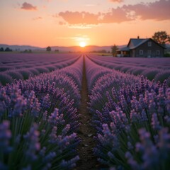 Fototapeta premium lavender field at sunset