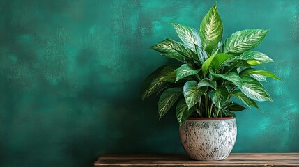 Elegant Green and White Dieffenbachia Plant in Pot Beautiful Home Decor Lush Tropical Foliage Indoor Plant Photography Green Background Natural       