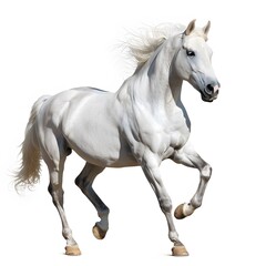 Fototapeta premium Majestic White Horse Galloping Freely Through Open Field Landscape