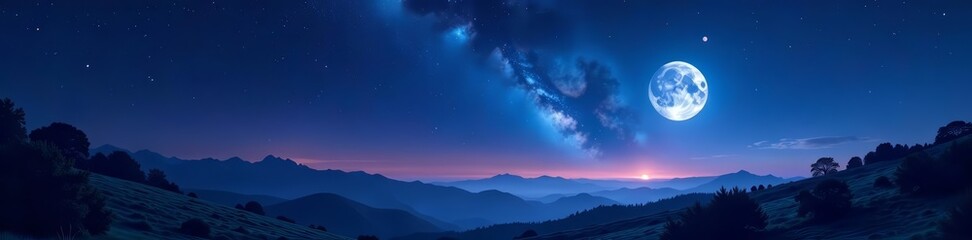 Mysterious night sky with shining stars and moon, mysterious, wide, dark