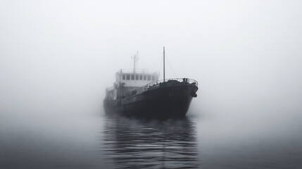 Mysterious Ship Emerges from the Fog: A Haunting Maritime Scene