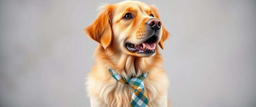 Adorable golden retriever in a necktie, cute pet animal background, friendly, nose