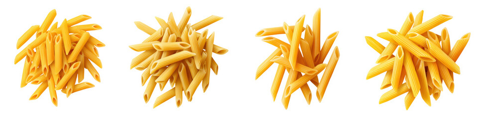 Fototapeta premium A close up shot of a large pile of freshly fried golden and crispy french fries against a white background