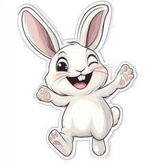 Fototapeta premium A cheerful cartoon rabbit with a big smile and playful expression, jumping joyfully.