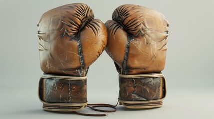 A pair of realistic boxing gloves with detailed stitching and texture, positioned neatly on a clean white background, captured in high-definition.