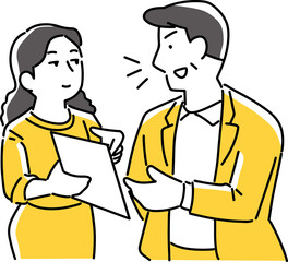 書類を見て相談する男女