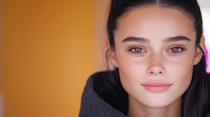 Fototapeta premium Beautiful Woman Portrait Freckles Brown Eyes Cinematic Lighting