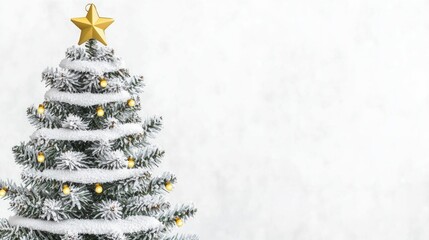 Festive Snow Covered Christmas Tree with Lights   Gold Star