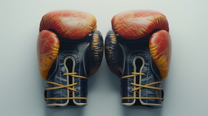 A pair of realistic boxing gloves with detailed stitching and texture, positioned neatly on a clean white background, captured in high-definition.