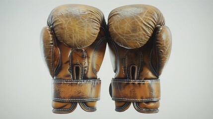 A pair of realistic boxing gloves with detailed stitching and texture, positioned neatly on a clean white background, captured in high-definition.