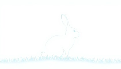 Fototapeta premium Subtle line art bunny silhouette on a pastel blue background , art, vector