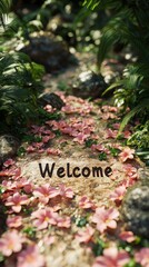 Welcome to a Lush Garden Path with Pink Flowers