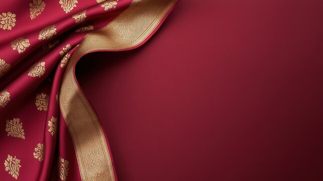 Luxurious maroon Banarasi silk saree with golden motifs and intricate border design