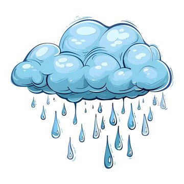 Blue cartoon cloud with raindrops and playful design elements