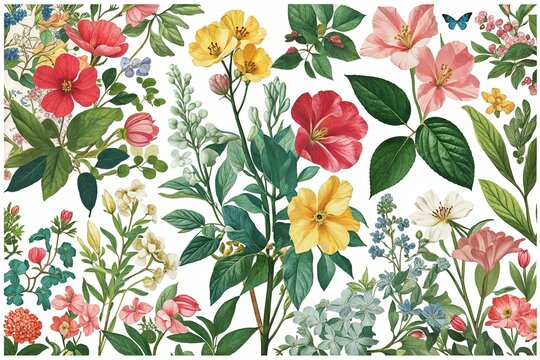 Lively Botanical Collage Composition for Spring Prints and Thank You Cards
