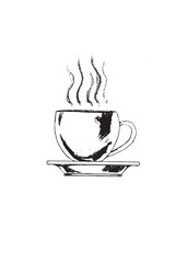 A simple and elegant hand drawn coffee cup sketch in black and white. Perfect for coffee lovers, home decor, cafe branding, tattoo inspiration, and minimalist artwork.